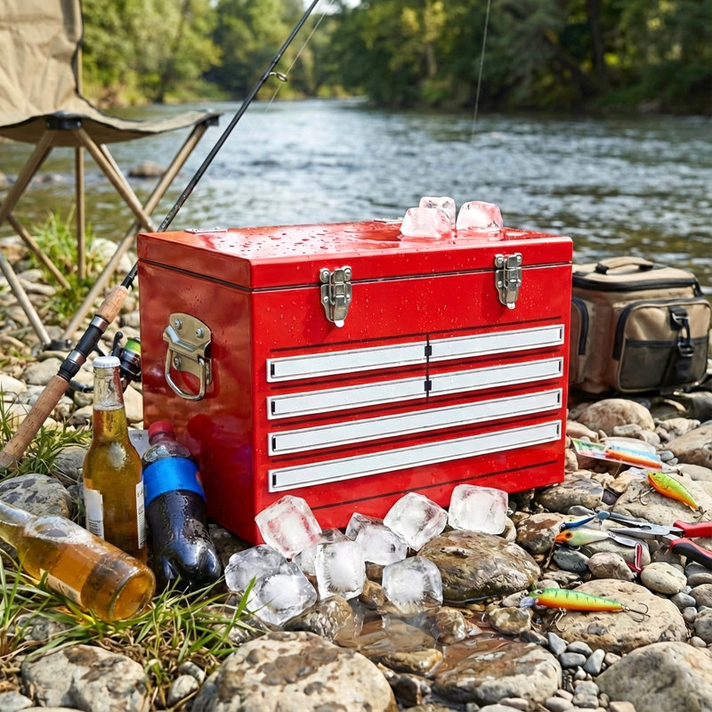 Yakimoto 21 Qt Retro Industrial Toolbox Style Metal Cooler